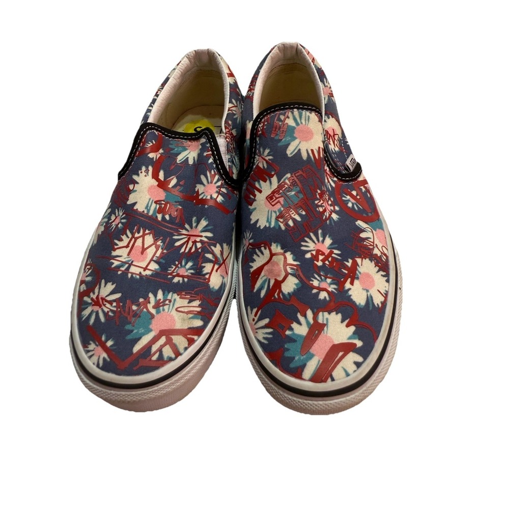 Vans Classic Slip On Shoes Crew Floral Red Canvas Skater W Sz 6.5 / M Sz 5